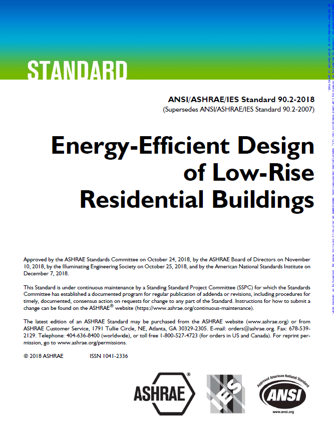 دانلود استانداردANSI/ASHRAE90.2 - 2018  با عنوان طراحی انرژی موثر برای ساختمانهای خانگی کم ارتفاع